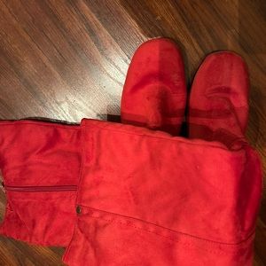 Below knee red boots never worn and Nike arch fit sneakers, worn 1 time.